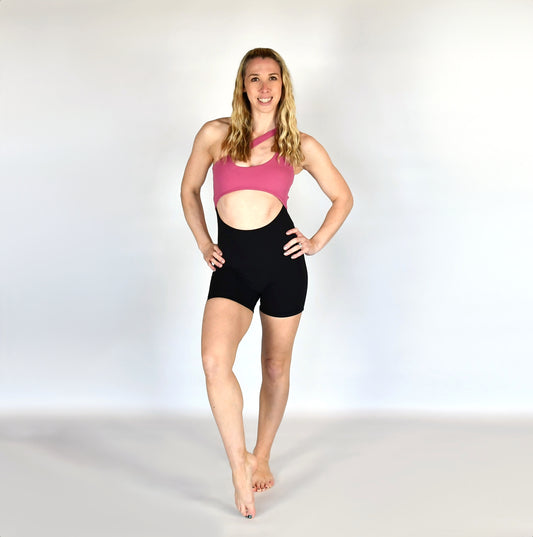 Aurora One Shoulder Unitard Playsuit Pink/Black