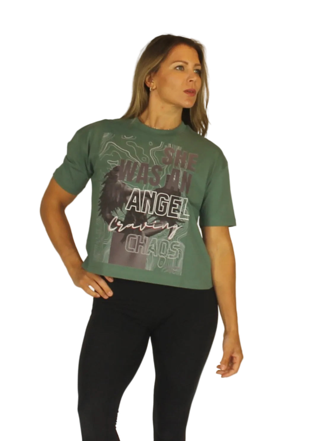 ‘She Was An Angel Craving Chaos’ Graphic Print T