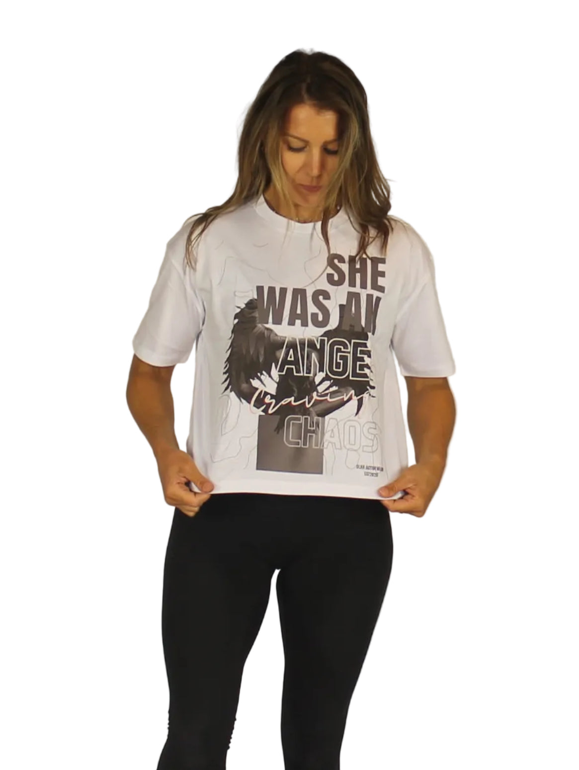 ‘She Was An Angel Craving Chaos’ Graphic Print T