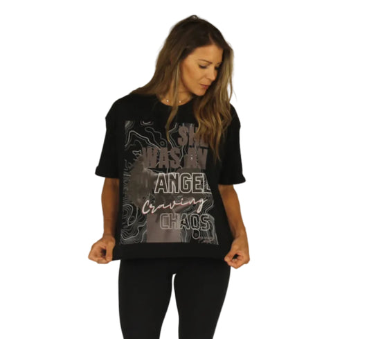 ‘She Was An Angel Craving Chaos’ Graphic Print T